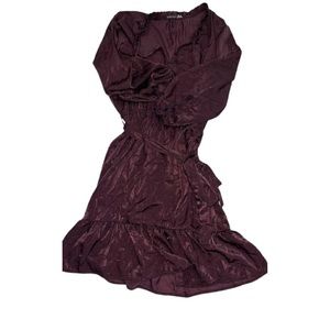 Black Tape Womens Tie Blouson Sleeve Above The Knee Cocktail Waist Dress,Plum,0X
